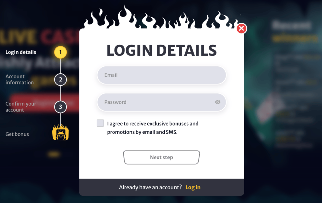HELLspin CASINO Registrierungsschritte